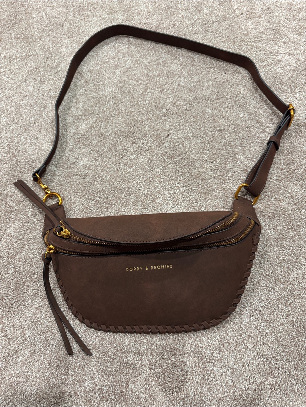 Poppy & Peonies Brown Suede Sidekick Bag